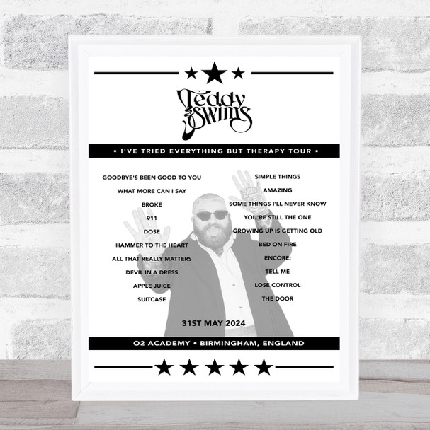 Teddy Swims - Concert Setlist Poster Print Canvas - O2 Academy, Birmingham, England - 31st May 2024