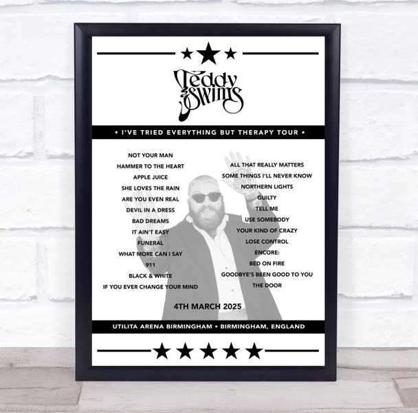 Teddy Swims - Concert Setlist Poster Print Canvas - Utilita Arena Birmingham, Birmingham, England - 4th March 2025