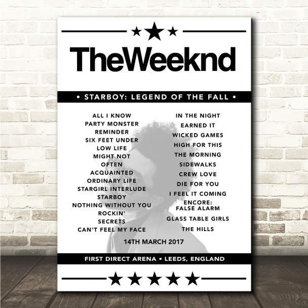 The Weeknd - Concert Setlist Poster Print Canvas - First Direct Arena, Leeds, England - March 14th 2017