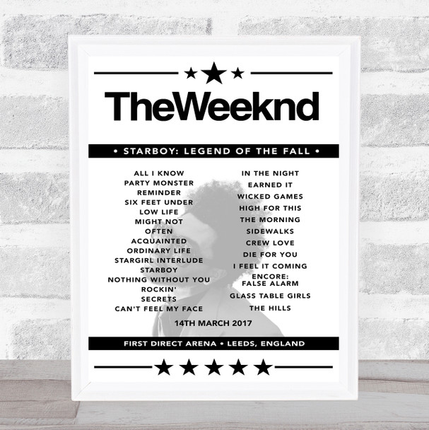 The Weeknd - Concert Setlist Poster Print Canvas - First Direct Arena, Leeds, England - March 14th 2017