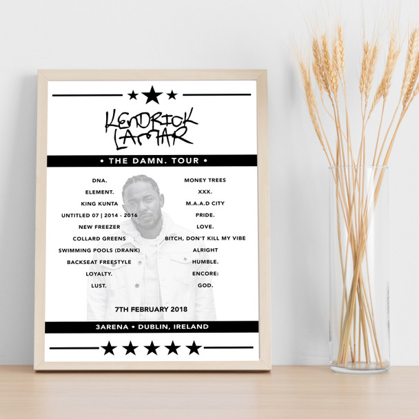 Kendrick Lamar Concert Setlist Poster Print Canvas - Any Date, Gig, Venue