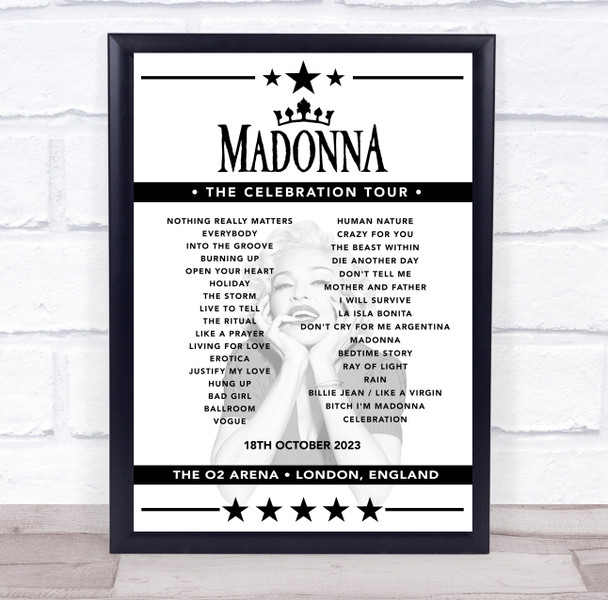 Madonna Concert Setlist Poster Print Canvas - Any Date, Gig, Venue