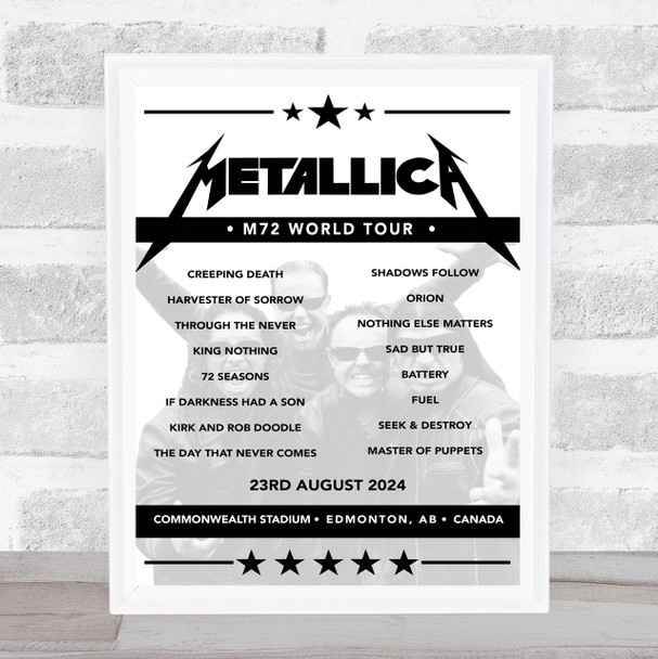 Metallica Concert Setlist Poster Print Canvas - Any Date, Gig, Venue