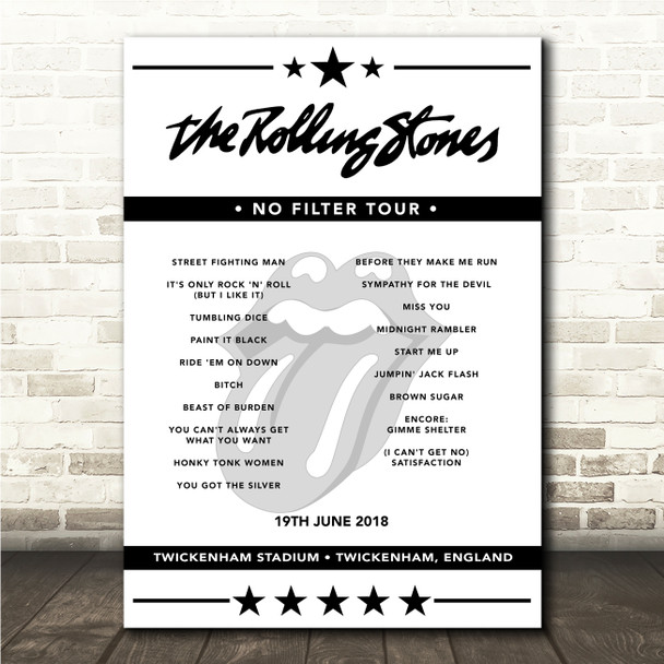 The Rolling Stones Concert Setlist Poster Print Canvas - Any Date, Gig, Venue