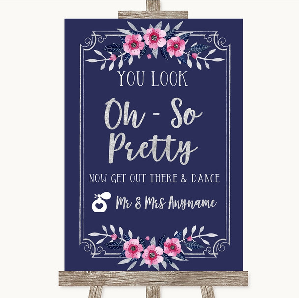 Navy Blue Pink & Silver Toilet Get Out & Dance Personalised Wedding Sign