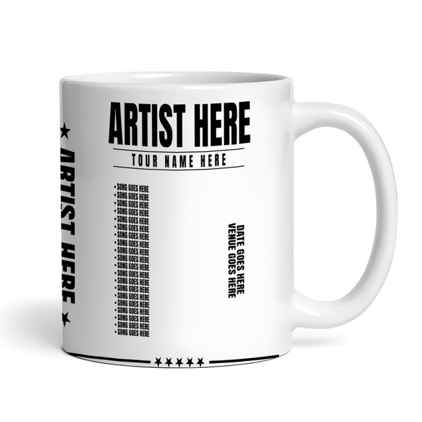 Black White Concert Setlist Mug - Any Artist, Gig Date Venue