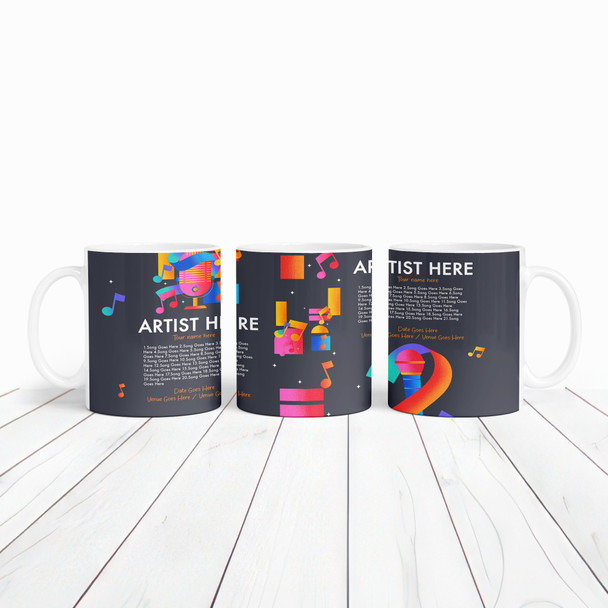 Colorful Notes Concert Setlist Mug - Any Artist, Gig Date Venue