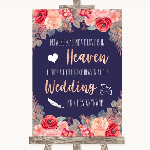 Navy Blue Blush Rose Gold Heaven Loved Ones Personalised Wedding Sign