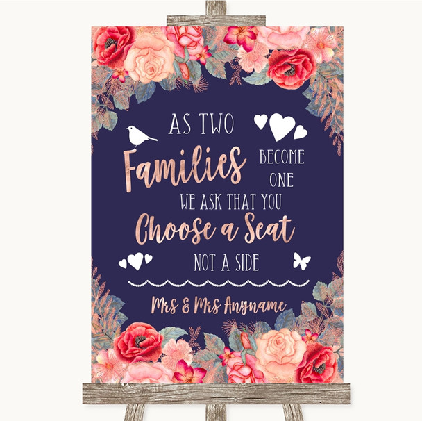Navy Blue Blush Rose Gold As Families Become One Seating Plan Wedding Sign