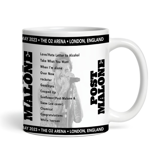 Post Malone Concert Setlist Gig Mug - The O2 Arena, London, England - May 6th 2023
