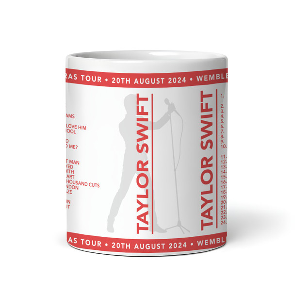 Red Male Taylor Swift Concert Setlist Gig Mug - Wembley Stadium, London, England, 20th Aug 2024