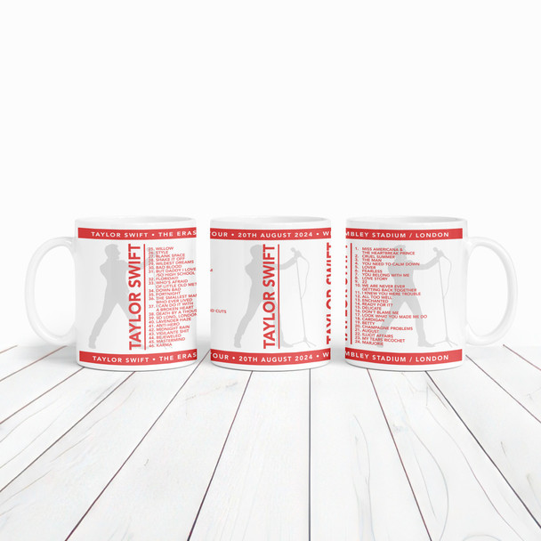 Red Male Taylor Swift Concert Setlist Gig Mug - Wembley Stadium, London, England, 20th Aug 2024