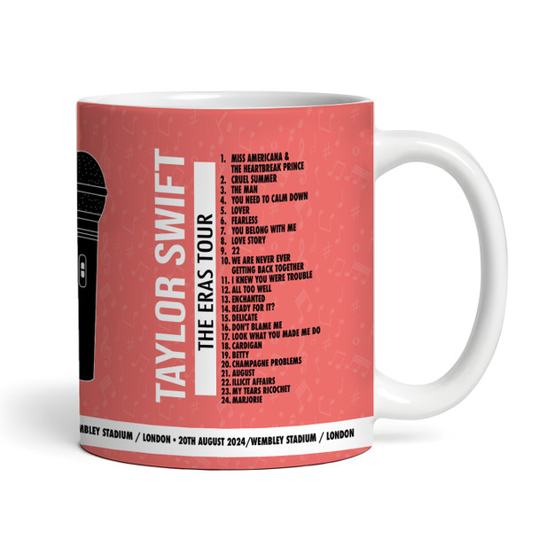 Red Microphone Taylor Swift Concert Setlist Gig Mug - Wembley Stadium, London, England, 20th Aug 2024