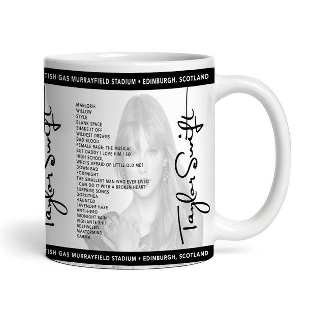 Taylor Swift Concert Setlist Gig Mug - Scottish Gas Murrayfield Stadium, Edinburgh, Scotland - June 9th 2024