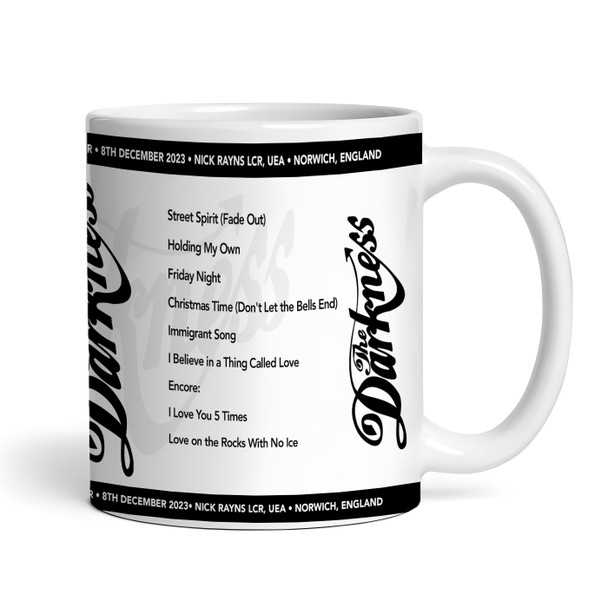 The Darkness Concert Setlist Gig Mug - Nick Rayns LCR, UEA, Norwich, England - 8th December 2023