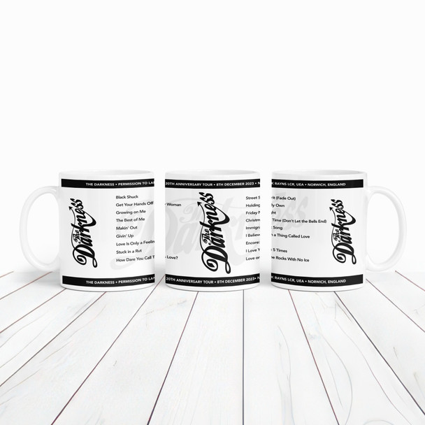 The Darkness Concert Setlist Gig Mug - Nick Rayns LCR, UEA, Norwich, England - 8th December 2023