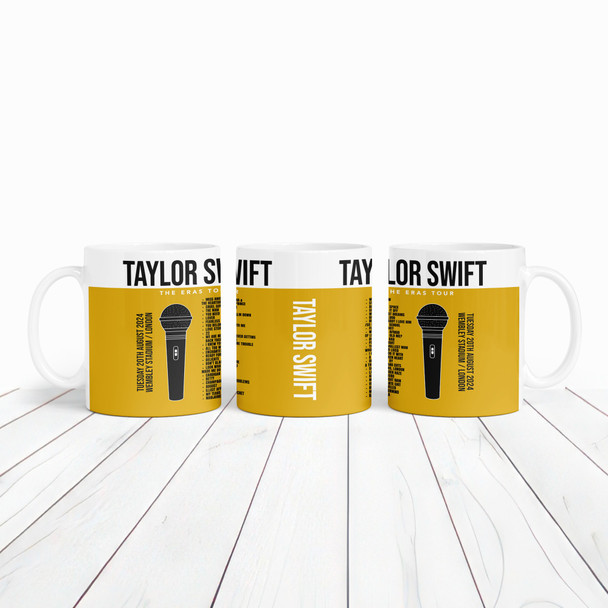 Yellow Microphone Taylor Swift Concert Setlist Gig Mug - Wembley Stadium, London, England, 20th Aug 2024