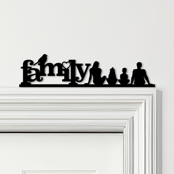 Door Topper Love Heart Bird Family Of 4, 1 Girl 1 Boy Various Colours Decor Sign