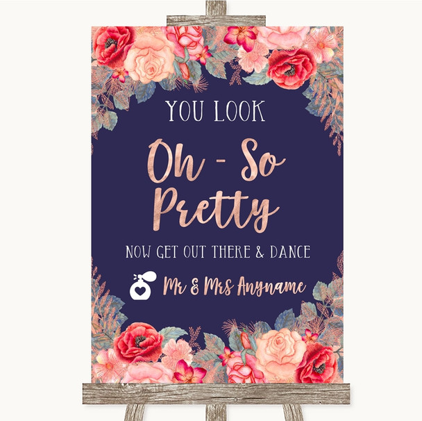 Navy Blue Blush Rose Gold Toilet Get Out & Dance Personalised Wedding Sign
