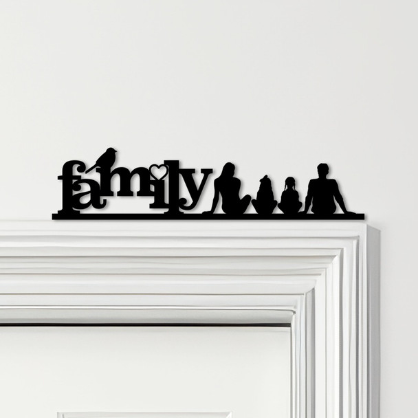 Door Topper Love Heart Bird Family Of Four 2 Girls Various Colours Decor Sign