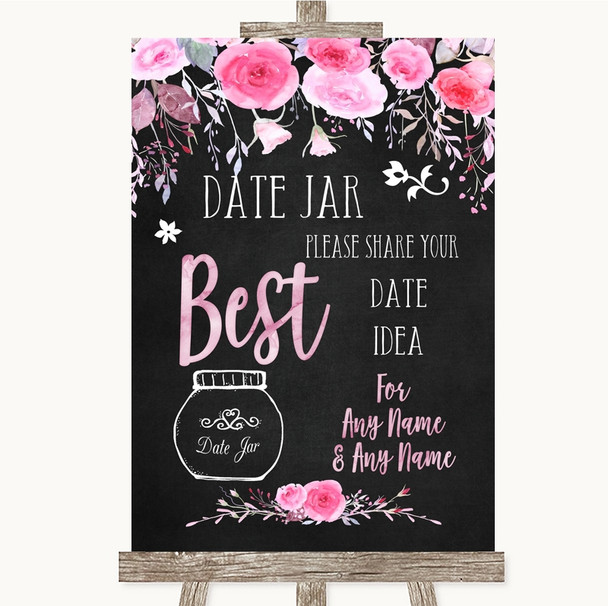 Chalk Style Watercolour Pink Floral Date Jar Guestbook Personalised Wedding Sign