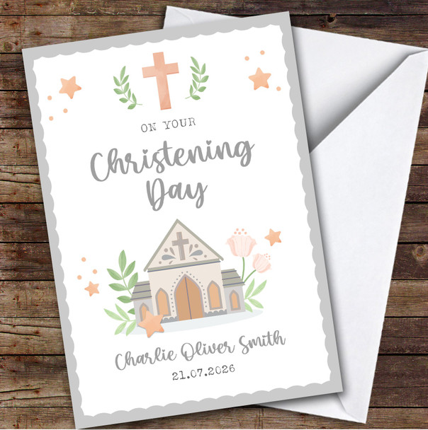Personalised Christening Day Card For Anyone Church Grey