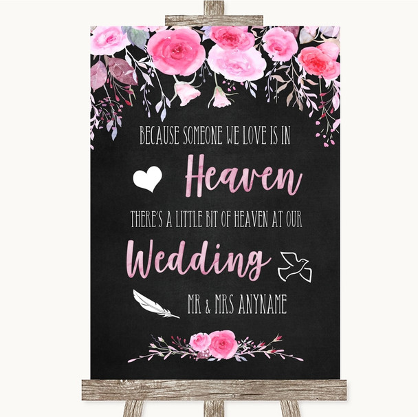 Chalk Style Watercolour Pink Floral Heaven Loved Ones Personalised Wedding Sign
