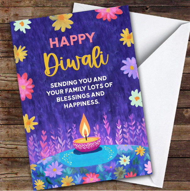 Personalised Diwali Card For Anyone Candle Flowers Personalised Diwali Card For Anyone Candle Flowers
