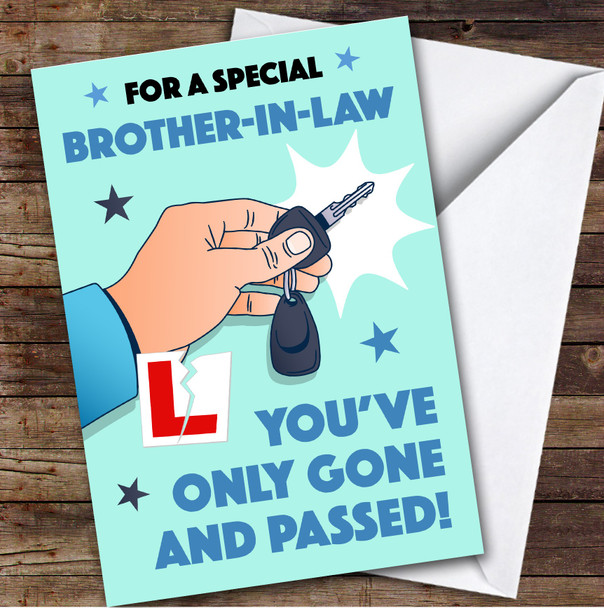 Personalised Passed Driving Test Card For Brother-In-Law Car Key Blue