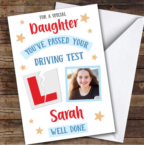Personalised Passed Driving Test Card For Daughter Photo L Plate Star