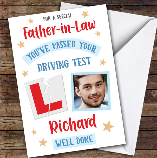 Personalised Passed Driving Test Card For Father-In-Law Photo L Plate Star