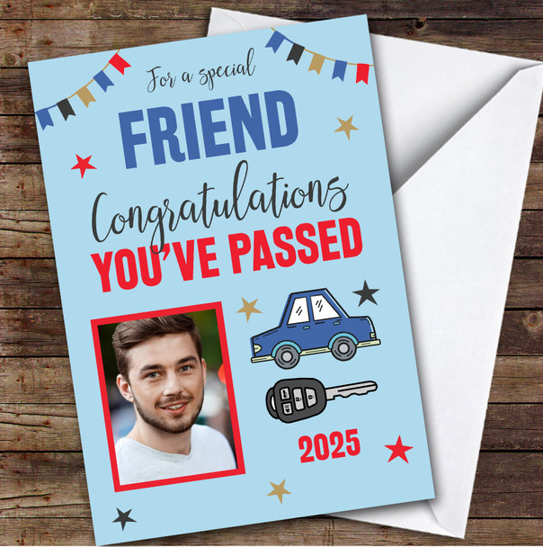 Personalised Passed Driving Test Card For Friend Photo Car Key Blue