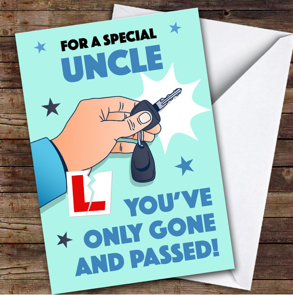 Personalised Passed Driving Test Card For Uncle Car Key Blue