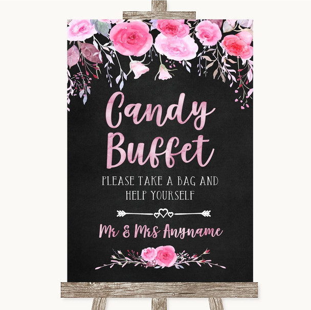 Chalk Style Watercolour Pink Floral Candy Buffet Personalised Wedding Sign