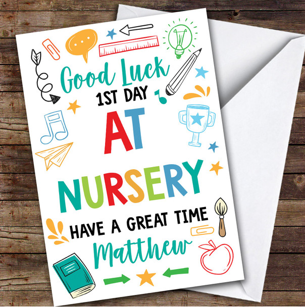 Personalised First Day At Nursery Card For Anyone Bright Doodle