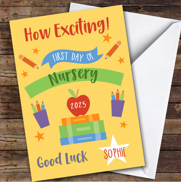 Personalised First Day Of Nursery Card For Anyone Yellow
