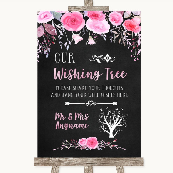 Chalk Style Watercolour Pink Floral Wishing Tree Personalised Wedding Sign