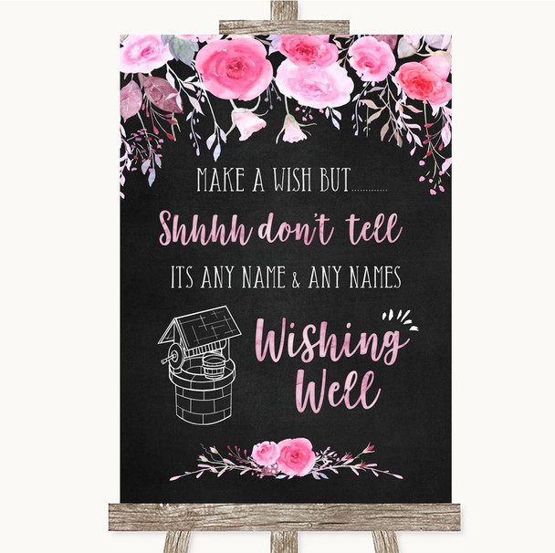 Chalk Style Watercolour Pink Floral Wishing Well Message Wedding Sign