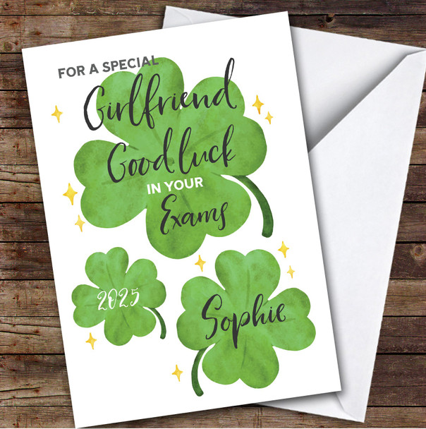 Personalised Good Luck In Exams Card For Girlfriend Lucky Clover