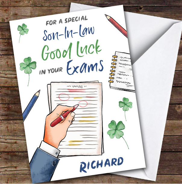 Personalised Good Luck In Exams Card For Son-In-Law Hand Test Personalised Good Luck In Exams Card For Son-In-Law Hand Test