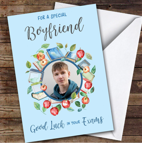 Personalised Good Luck In Your Exams Card For Boyfriend Photo Apple Books Blue