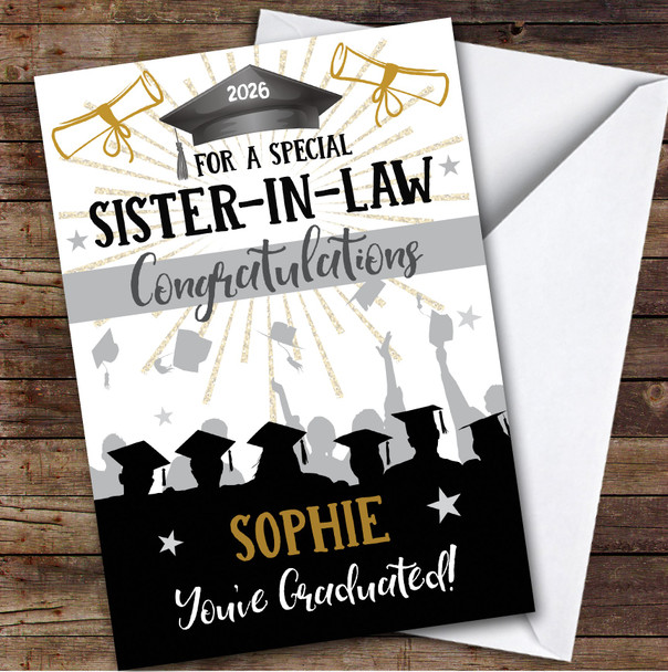 Personalised Graduation Card For Sister-In-Law Silhouette Hat