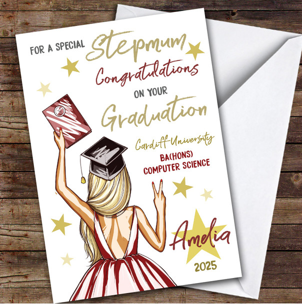 Personalised Graduation Card For Stepmum Blonde Girl