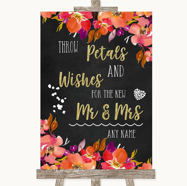 Pink Coral Orange and Purple Petals Wishes Confetti Personalised Wedding Sign