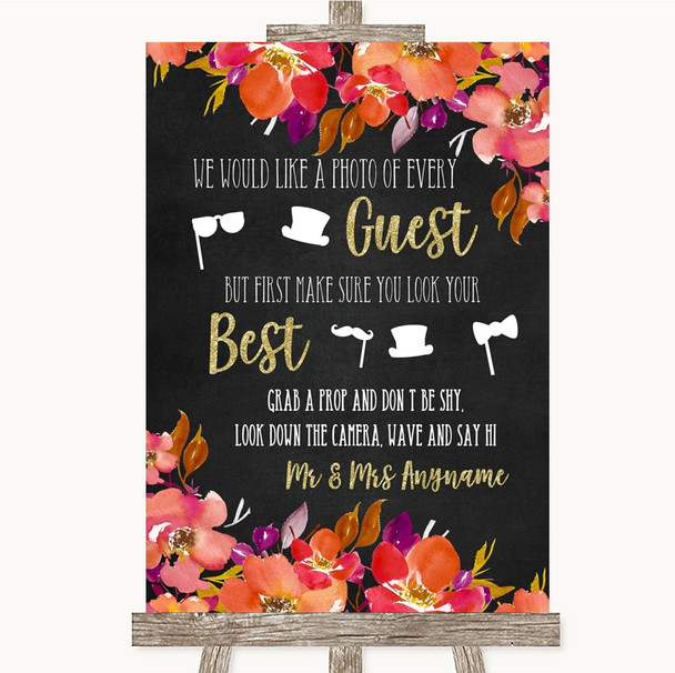 Pink Coral Orange and Purple Photo Prop Guestbook Personalised Wedding Sign