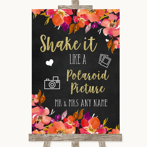 Pink Coral Orange and Purple Polaroid Picture Personalised Wedding Sign