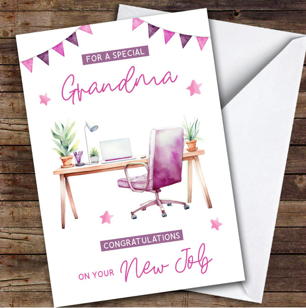 Personalised New Job Card For Grandma Desk Job Pink