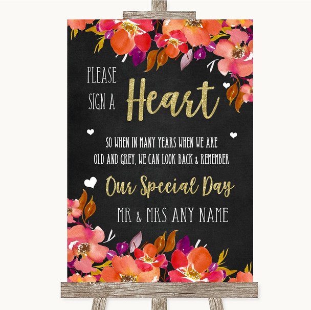 Pink Coral Orange & Purple Sign a Heart Personalised Wedding Sign