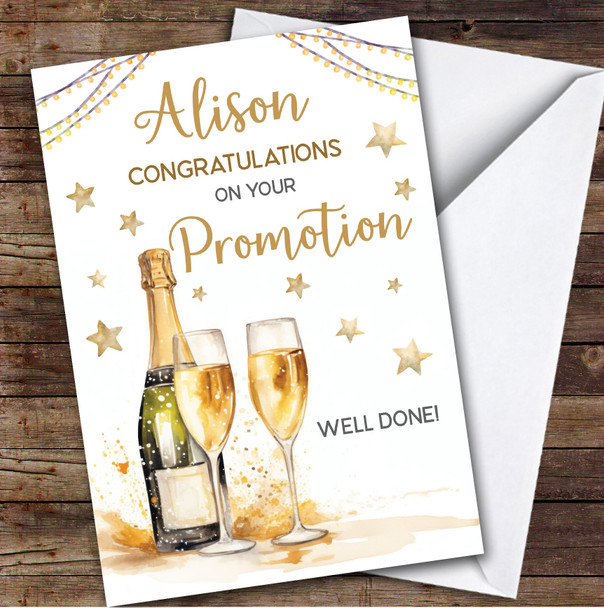 Personalised New Job Promotion Card For Anyone Champagne Flute Gold