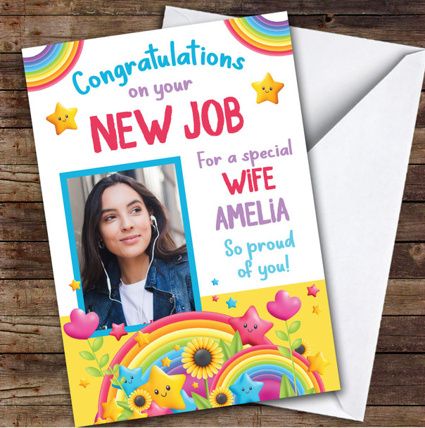 Personalised New Job Card For Wife Photo Rainbow